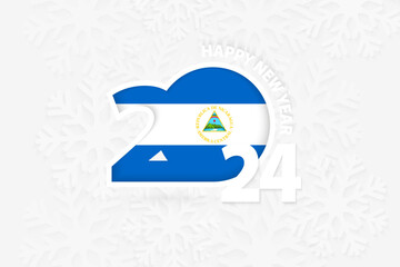 New Year 2024 for Nicaragua on snowflake background.