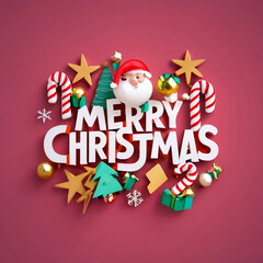 Fototapeta na wymiar Merry Christmas 3d text with trees