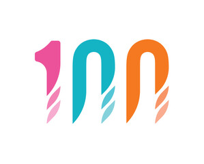 number 100 colored on white background