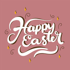Happy Easter text banner. Handwriting Happy Easter Banner square composition. Hand drawn vector art.