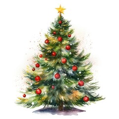 Watercolor Green Christmas Fir Tree Illustration Isolated White Background comeliness