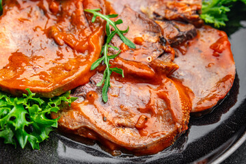 beef tongue hot sauce fresh delicious eating meal cooking appetizer food snack on the table copy...