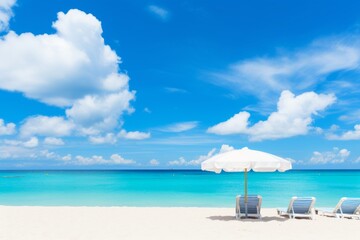 Fototapeta premium Idyllic beach with fine sand glistening in the warm and radiant glow of the summer sun