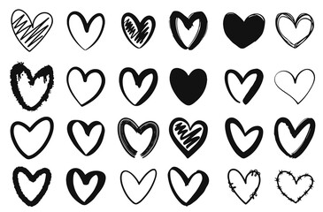 Collection set of hand drawn scribble hearts isolated on white background Vector set of hand drawn hearts on a white background. Heart Icons Set, hand drawn icons and illustrations for valentines.