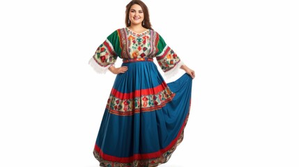 Cultural Heritage and Pride: Woman in Traditional Folk Dress with Embroidery