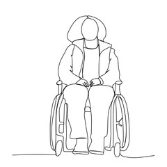 Woman in a wheelchair one line drawing vector illustration.