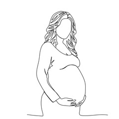 Pregnant woman one line drawing vector illustration.