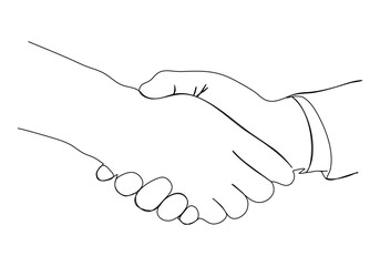 One line drawing handshake, vector illustration.