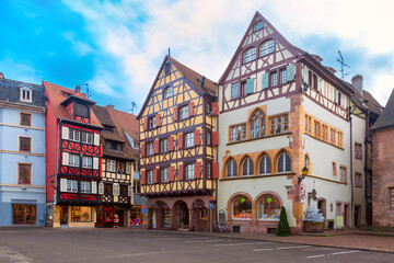 Old town of Colmar, decorated and illuminated at Christmas time, Alsace, France
