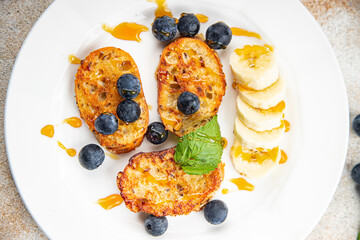 French toast sweet breakfast pancake fresh cooking appetizer meal food snack on the table copy space food background rustic top view