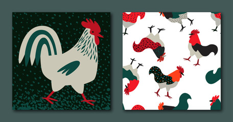 Modern stylish illustrations with roosters. © Anastasia