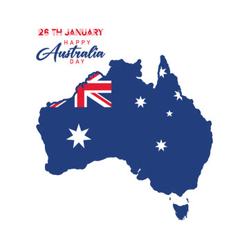 Happy Australia day with flag on map
