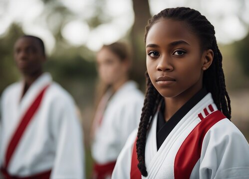 american black Tefenage girl in a martial arts uniform