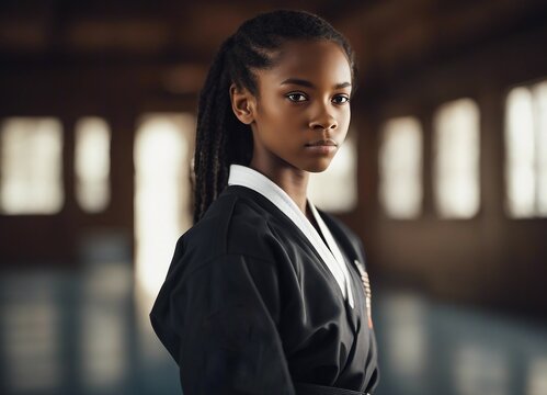 american black Tefenage girl in a martial arts uniform