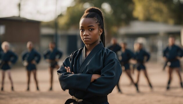 american black Tefenage girl in a martial arts uniform