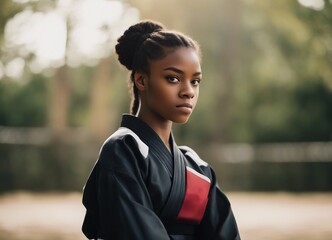 Fototapeta premium american black Tefenage girl in a martial arts uniform