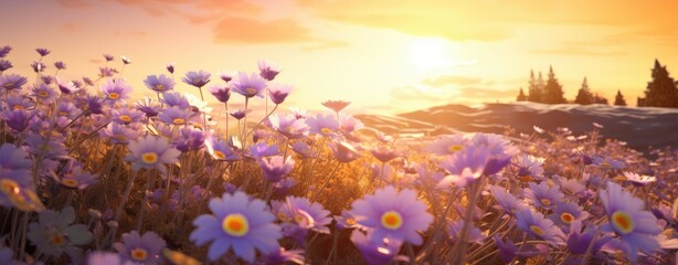 Obraz na płótnie Canvas colorful flowers with sun shine over them,