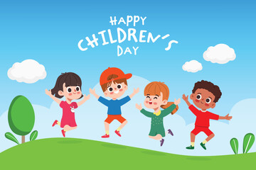 Little Children Having Fun Together. Happy Children's day background.