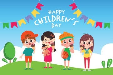 Obraz na płótnie Canvas Little Children Having Fun Together. Happy Children's day background.