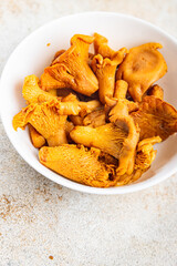 fresh chanterelle mushroom food tasty mushrooms snack on the table copy space food background rustic top view