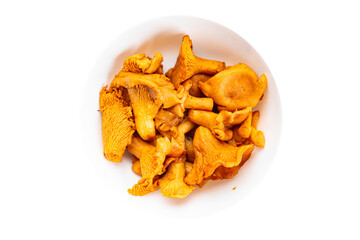 fresh chanterelle mushroom food tasty mushrooms snack on the table copy space food background...