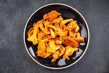 fresh chanterelle mushroom food tasty mushrooms snack on the table copy space food background rustic top view