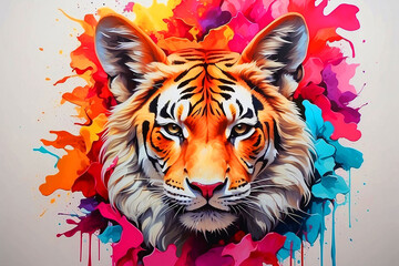 Ai genrated, Vibrant, bright and colorful animal portrait poster.