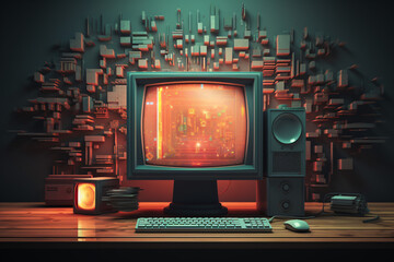 Computer programming concept, retro computer concept, technology and electronics.