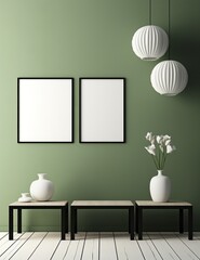 modern black and white room with white frames,