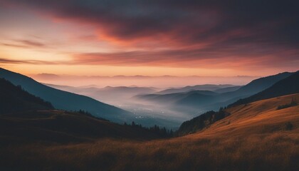 Fototapeta premium sunrise view over the foggy mountains 