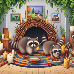 Raccoons in Den