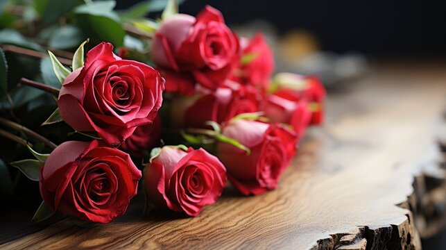 Red Rose On Wooden Background Valentines, Background Image, Desktop Wallpaper Backgrounds, HD