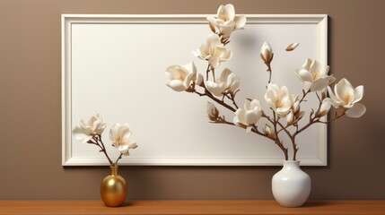 Retro Empty Photo Frame Magnolia Flowers, Background Image, Desktop Wallpaper Backgrounds, HD