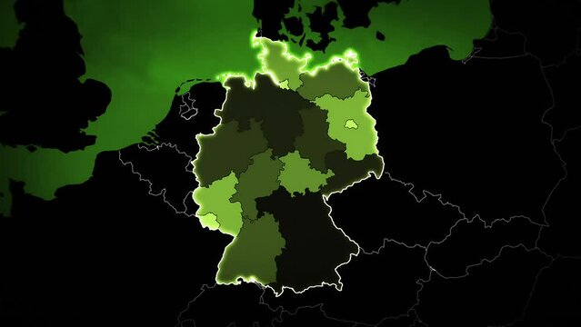 Animated Map of Germany with Airports, Roads and Railroads. Green.&nbsp;