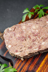 terrine pate champagne traditional pork beef meat fresh tasty eating cooking appetizer meal food snack on the table copy space
