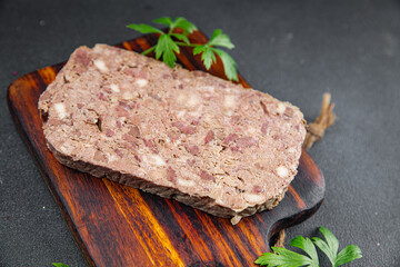 terrine pate champagne traditional pork beef meat fresh tasty eating cooking appetizer meal food snack on the table copy space