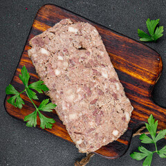 terrine pate champagne traditional pork beef meat fresh tasty eating cooking appetizer meal food...