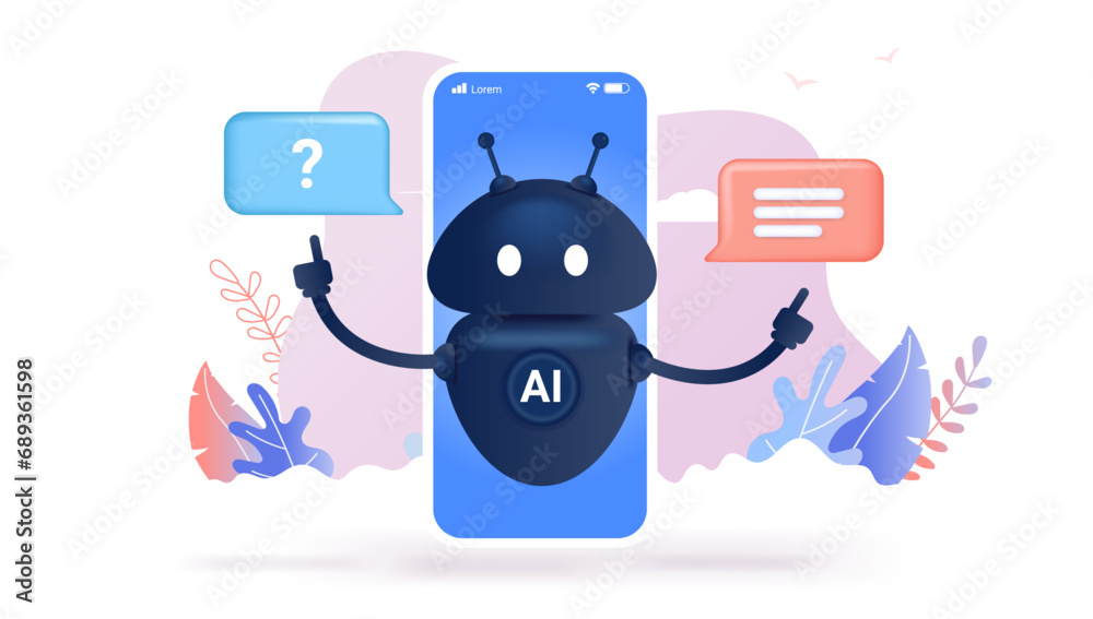 Fototapete artificial intelligence chat on mobile phone concept - illustration of robot assistant answering que