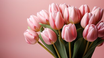 Naklejka premium Pionshaped Tulips On Gently Pink Background, Background Image, Desktop Wallpaper Backgrounds, HD