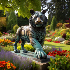 tiger statue in botanical garden