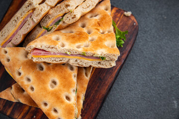 sandwich ham cheese pork beef meat plate snack fresh eating cooking appetizer meal food snack on the table copy space