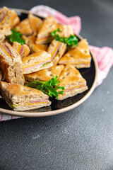 sandwich ham cheese pork beef meat plate snack fresh eating cooking appetizer meal food snack on the table copy space