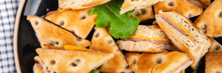 sandwich ham cheese pork beef meat plate snack fresh eating cooking appetizer meal food snack on the table copy space