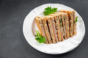 sandwich ham cheese pork beef meat plate snack fresh eating cooking appetizer meal food snack on the table copy space