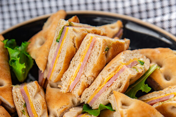 sandwich ham cheese pork beef meat plate snack fresh eating cooking appetizer meal food snack on the table copy space
