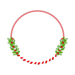 Christmas round floral wreath frame. Traditional winter garland icon