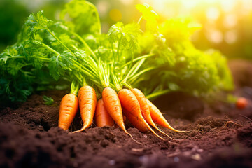 Ripe carrots in a garden bed.