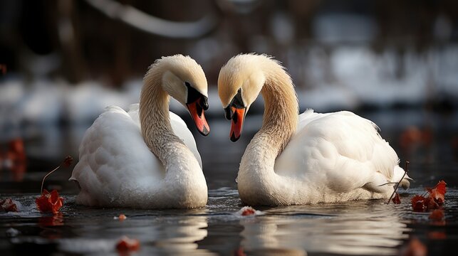 Mating Games Pair White Swans Swimming, Background Image, Desktop Wallpaper Backgrounds, HD