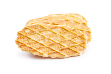 Round waffle biscuits isolated on white background.
