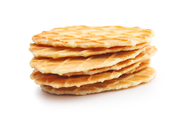 Round waffle biscuits isolated on white background.